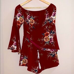 Haute Rogue Red Wine Floral Romper